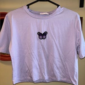 Purple Tshirt w/ Butterfly embroidered